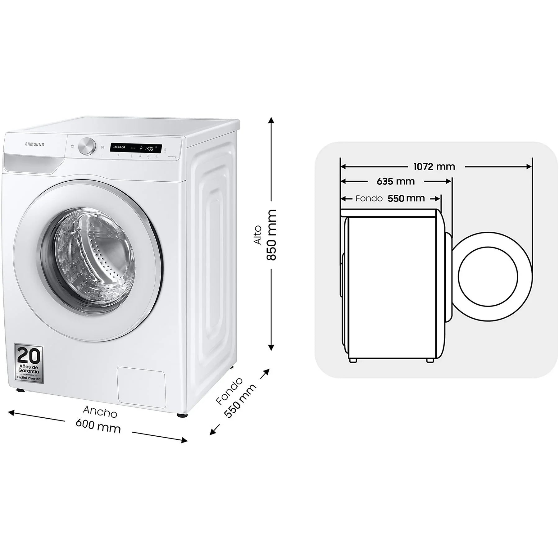 Lavadora carga frontal - Samsung WW90T534DTW/S3, 9 Kg